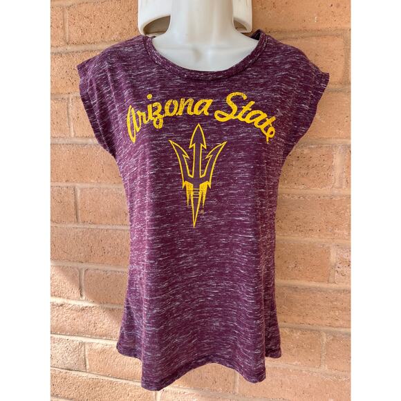 ASU Sun Devils Sleeveless T Shirt Maroon Gold Juniors M Arizona State Pitchfork - Picture 4 of 7